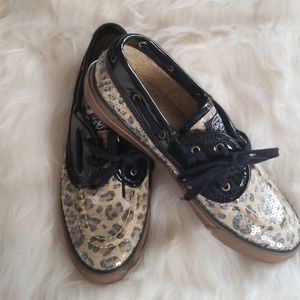 Sperry Top Sider Sequined Leopard Boat Shoe sz 8.5